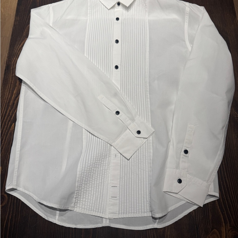 Vintage 7 For All Mankind White Pleated Front Button-Up Shirt – Size L